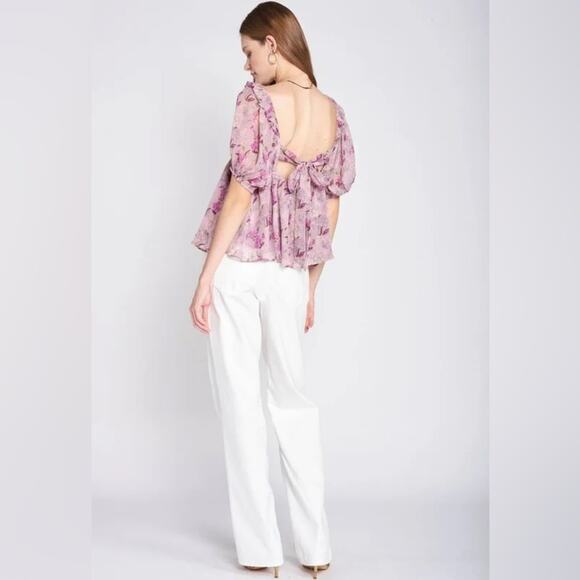 NWT Women's en Saison Luiciate Blouse in Purple Size Large Puff Sleeve Top - Picture 4 of 8